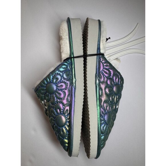 Justice Slip On Slippers Rainbow Mermaid Metallic Iridescent Size 2/3 - Picture 4 of 8